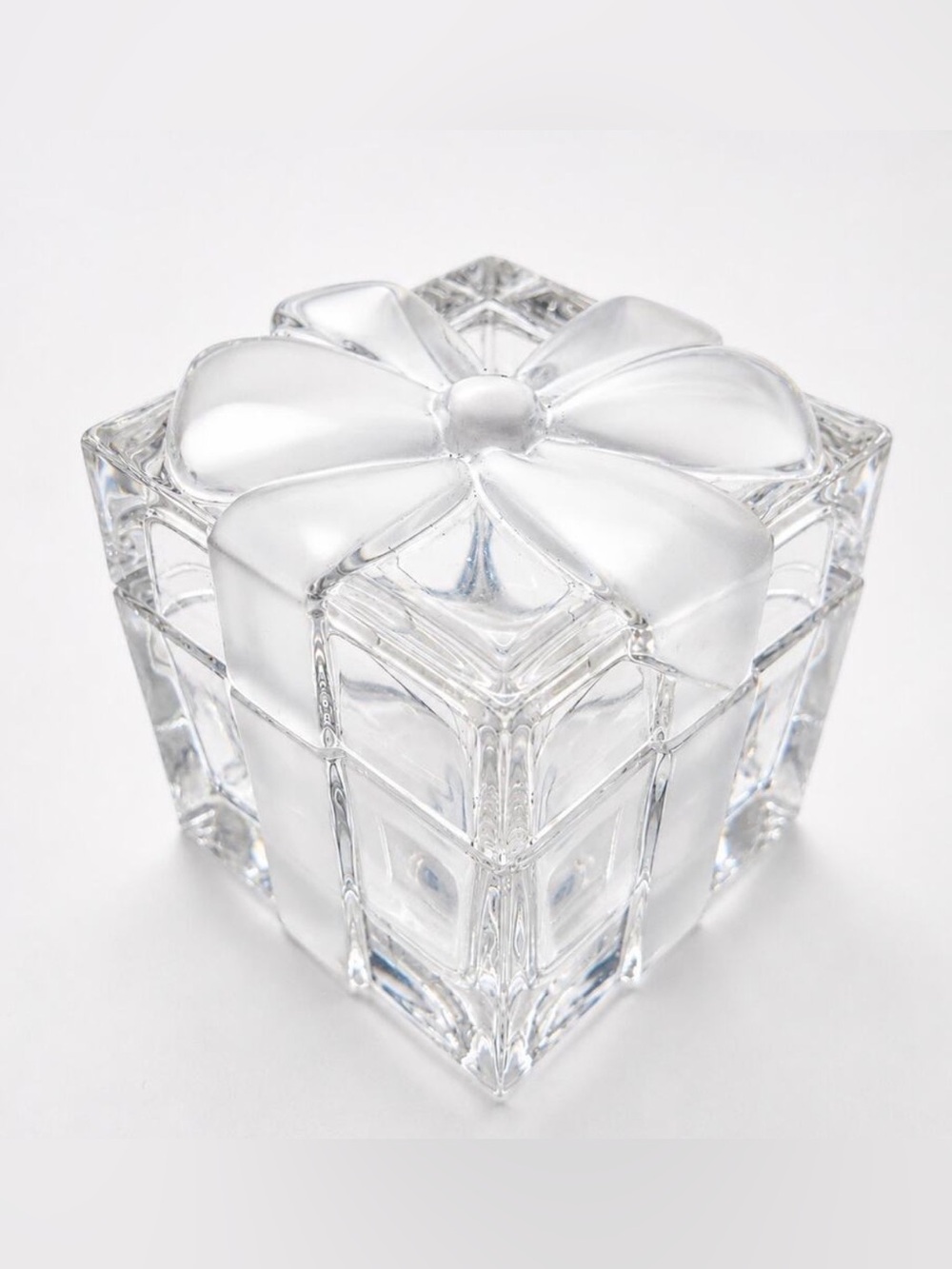 Tiffany & Co Crystal Gift Box Trinket Jewelry Box Frosted Ribbon Bow Lid Signed